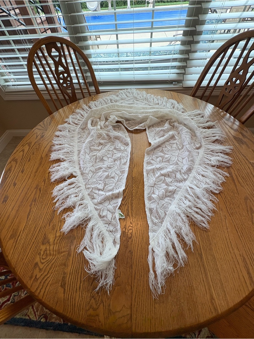 Atkin Japan White Vintage Fringed Piano  Shawl